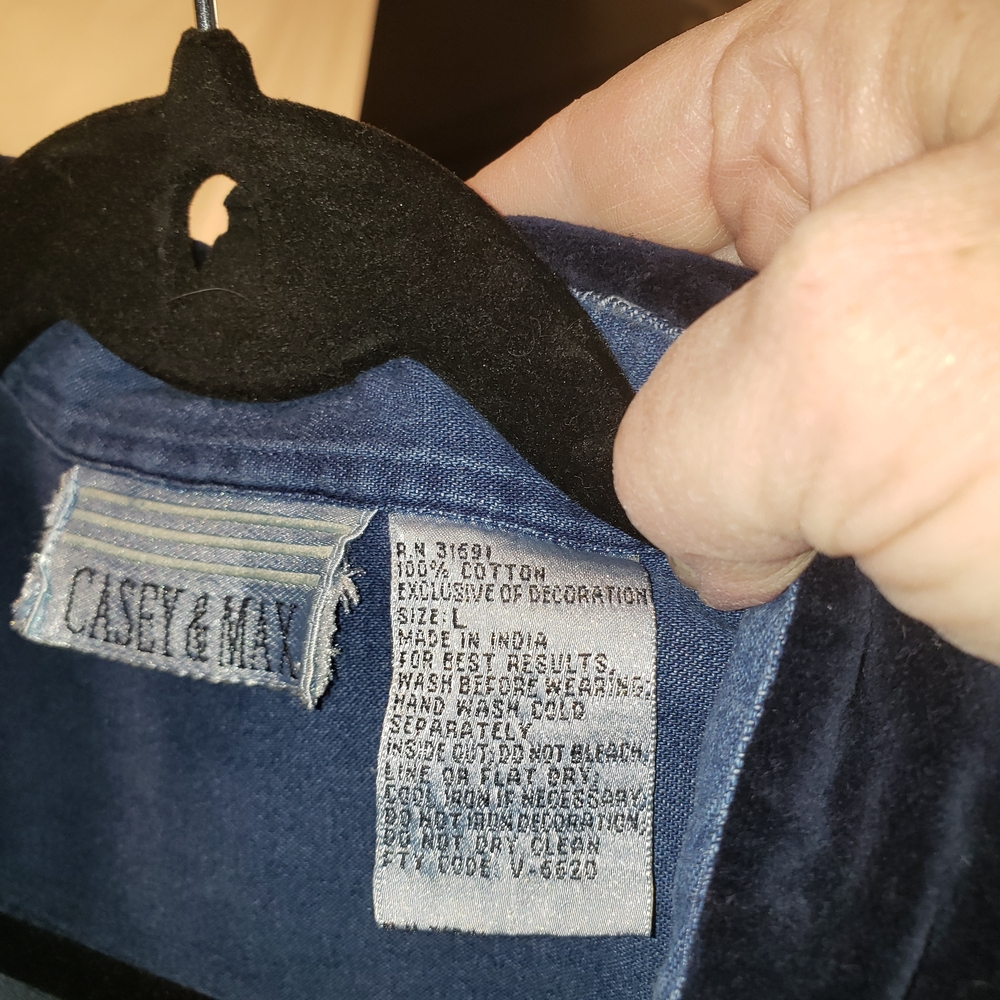 Casey & Max Blue Velvet Collared Denim Holiday Shirt - L - Picture 7 of 9